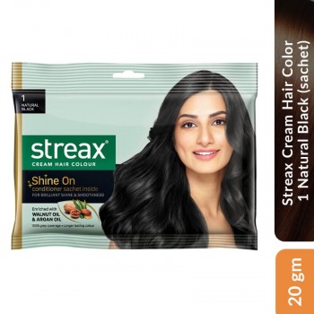 Streax Cream Hair Color 1 Natural Black (sachet), 20 gm